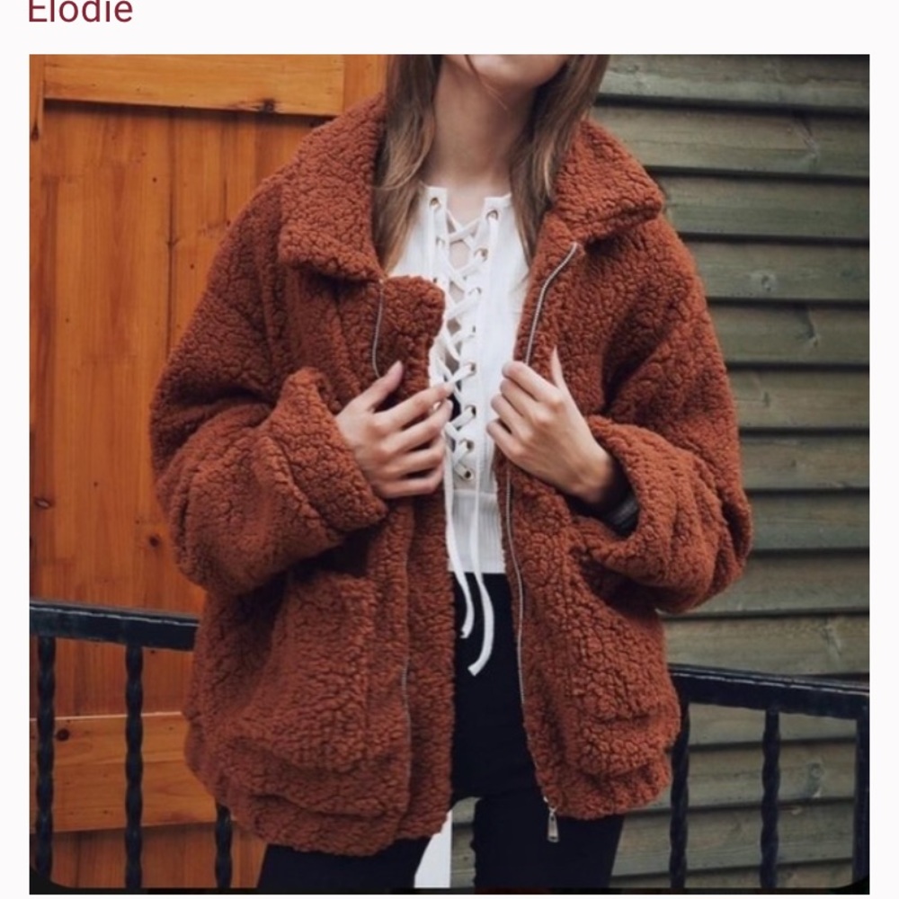 Elodie faux shearling teddy jacket -Brown